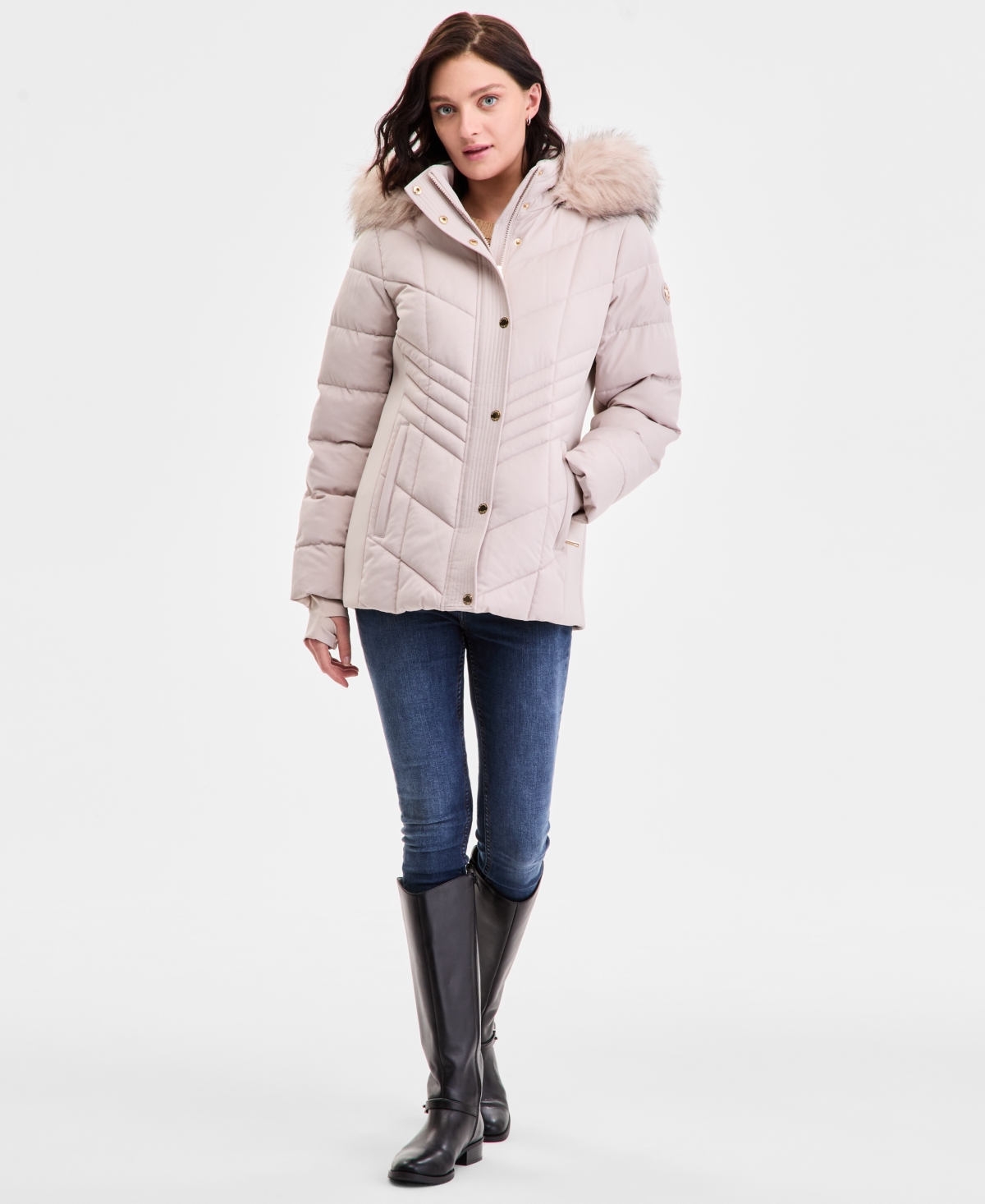 Michael Kors Michael  Women's Faux-fur-trim Hooded Puffer Coat, Exclusively At Macy's In Pink