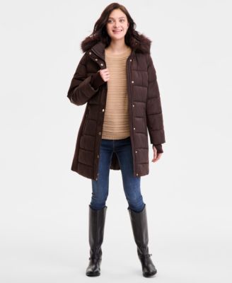Michael Kors - Women's Faux-Fur-Trim Hooded Puffer Coat