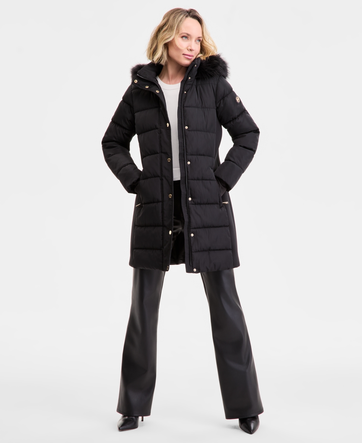 Michael Michael Kors Women's Faux-Fur-Trim Hooded Puffer Coat, Exclusively at Macy's - Black