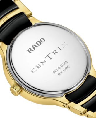 Women's Swiss Centrix Diamond Accent Black Ceramic & Gold PVD Stainless Steel Bracelet Watch 35mm