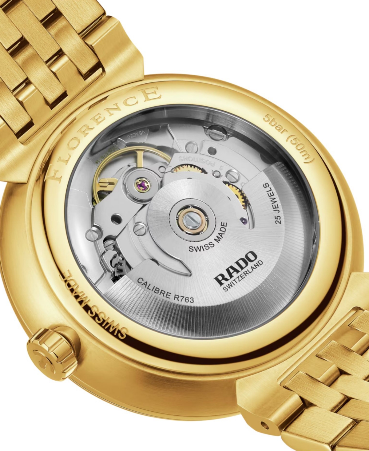 Rado Unisex Swiss Automatic Florence Gold Pvd Stainless Steel Bracelet Watch 39mm