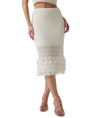 Women's Pointelle Fringed-Hem Midi Skirt