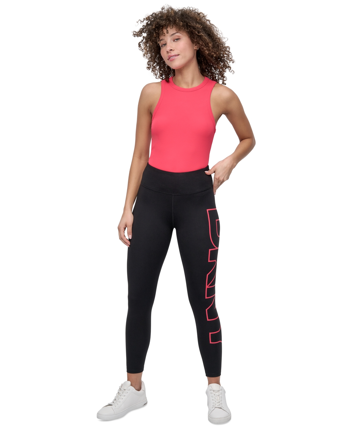 Dkny Sport Women's Logo Balance Compression High-waist 7/8 Tights In Black