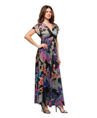 Women's V Neck Empire Waist Cap Sleeve Maxi Dress