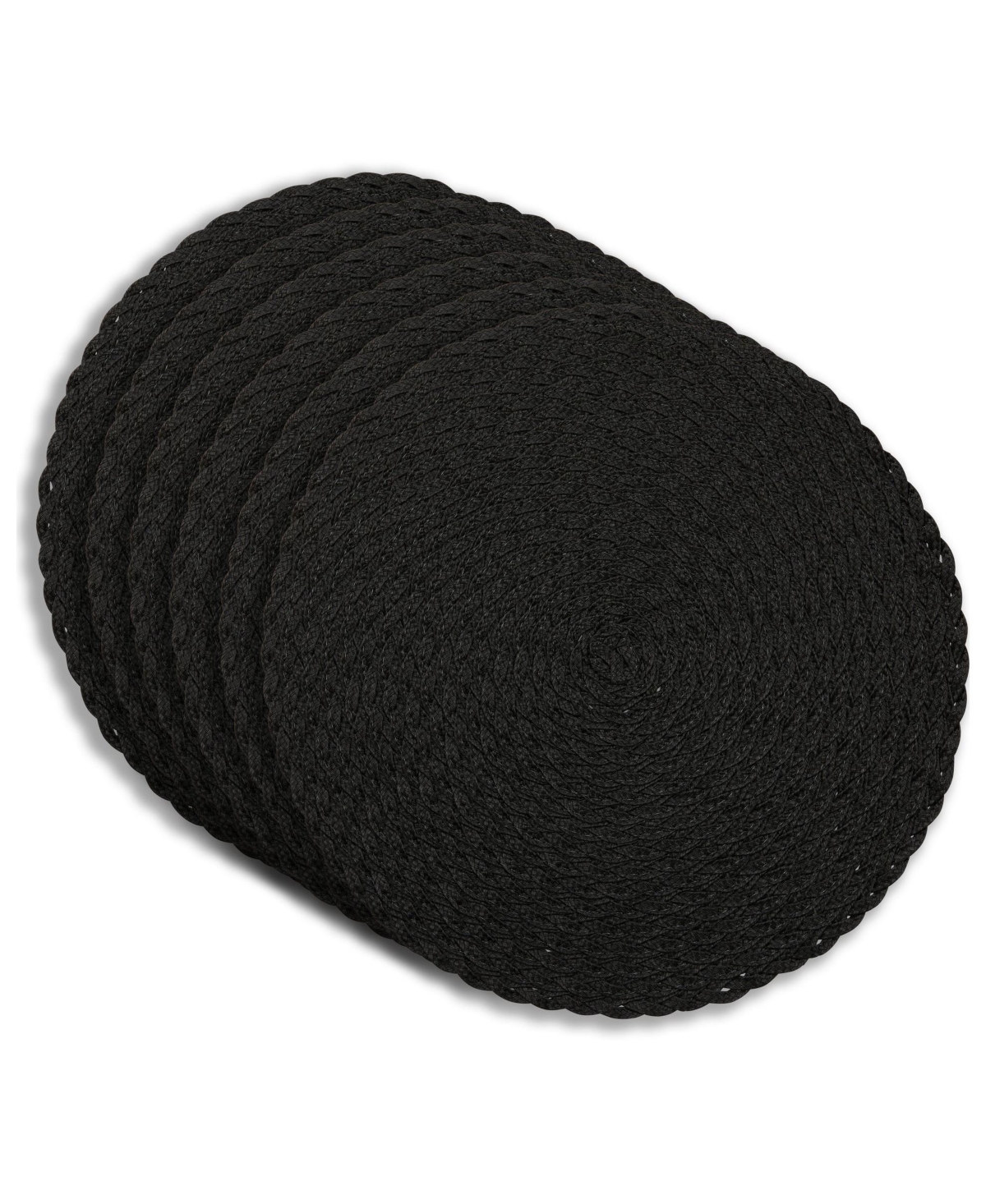 Classic 15" Round Woven Placemats Set of 6 - Durable, Reversible & Non-Slip Table Mats - Black