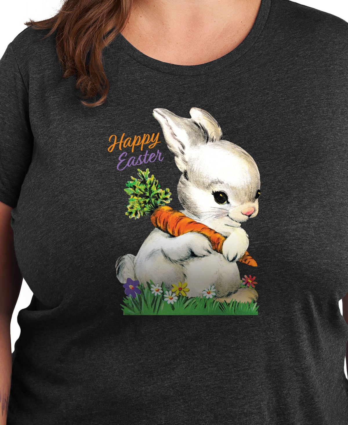 Hybrid Apparel Plus Size Vintage Easter Bunny Graphic Crew Neck T-shirt In Gray
