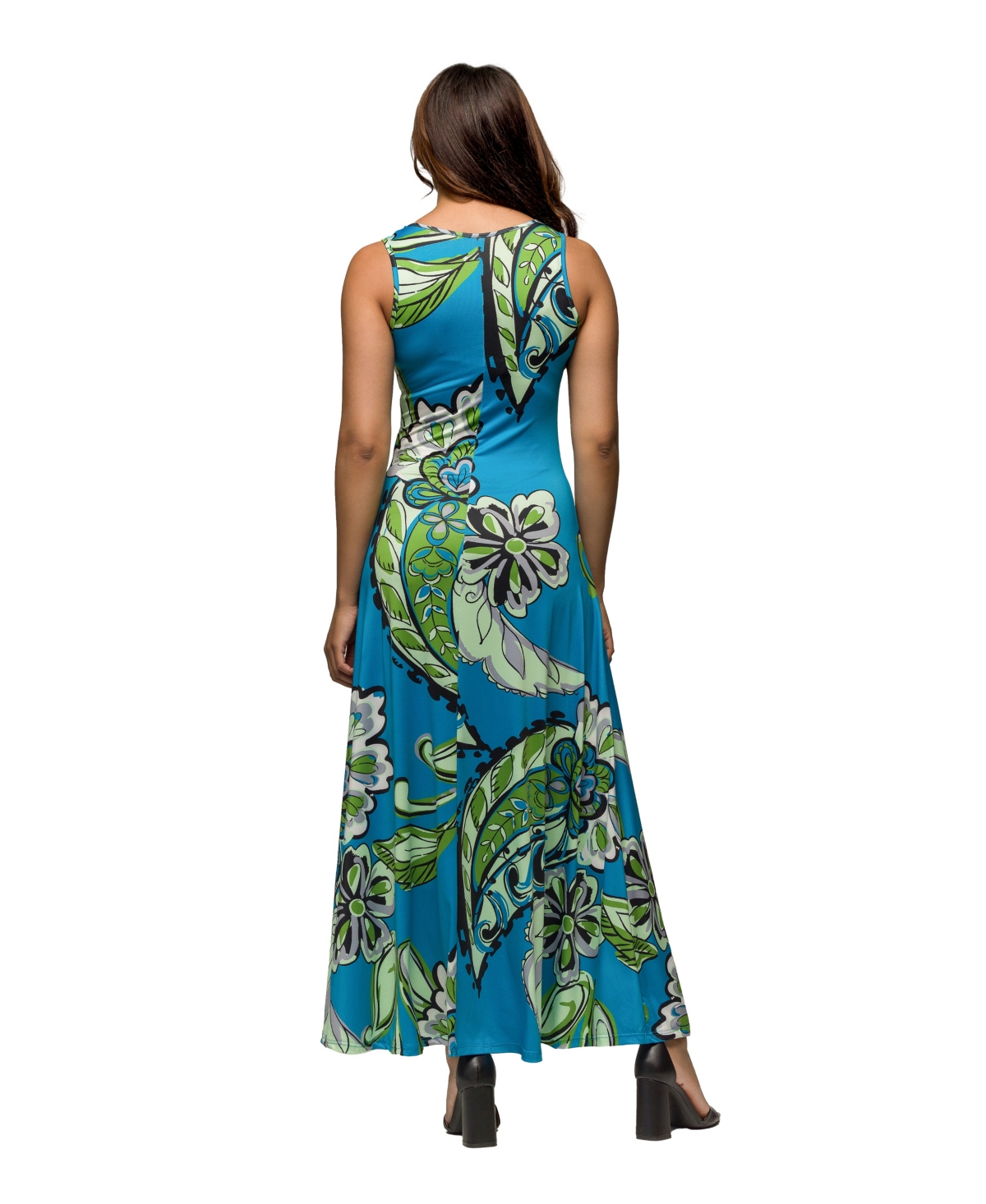 24seven Comfort Apparel Maternity Blue Paisley Print Scoop Neck A-line Sleeveless Maxi Dress In Blue Multi