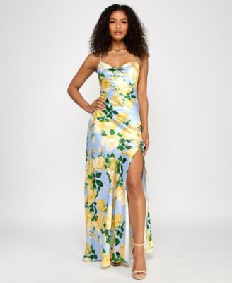 KATIA RAE - Juniors' Floral-Print X-Back Gown