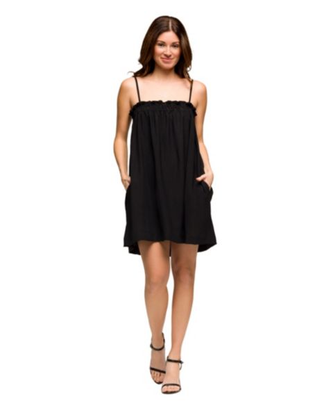 Женское платье 24seven Comfort Apparel Square Neck Spaghetti Strap Smocked Pocket Mini, цвет: Чёрный