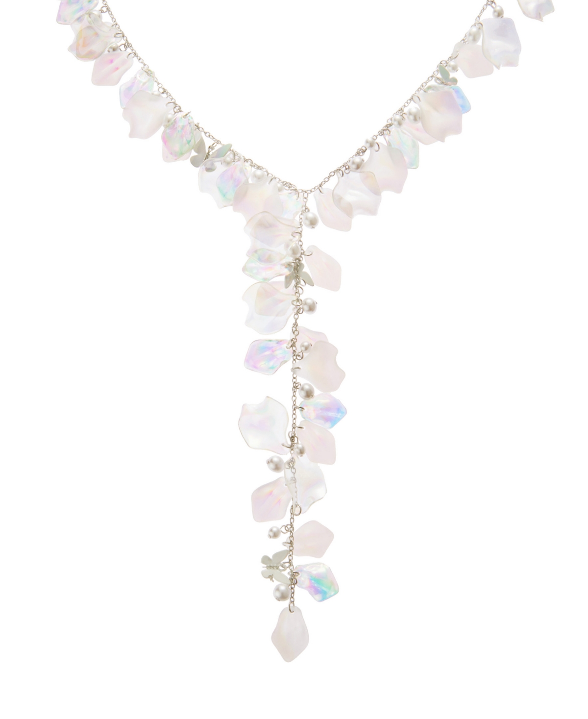 Betsey Johnson Ivory Garden Glam Flower Petal Y-necklace In Ivory,rhodium