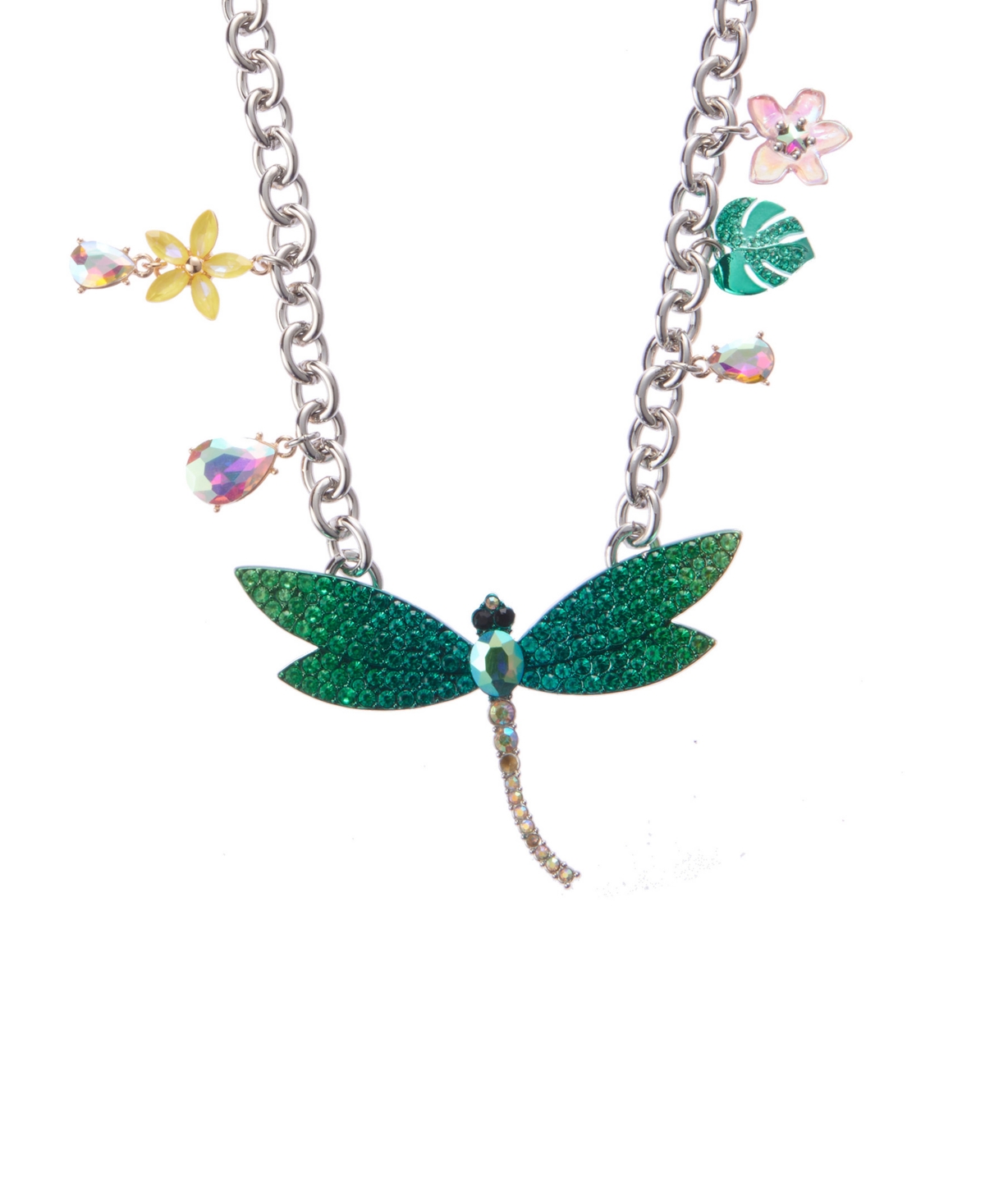 Shop Betsey Johnson Faux Stone Garden Glam Dragonfly Bib Necklace In Blue,rhodium