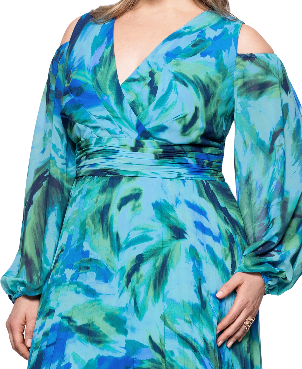 Xscape Plus Size Printed Cold-shoulder Dress