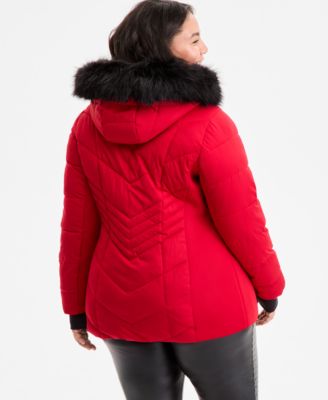 Plus Size Faux-Fur-Trim Hooded Puffer Coat, Exclusively at Macy's