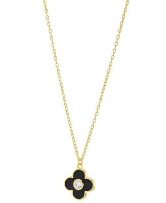 Macy's - Cubic Zirconia Black & White Clover Pendant Necklace in 14k Gold-Plated Sterling Silver, 16" + 2" extender