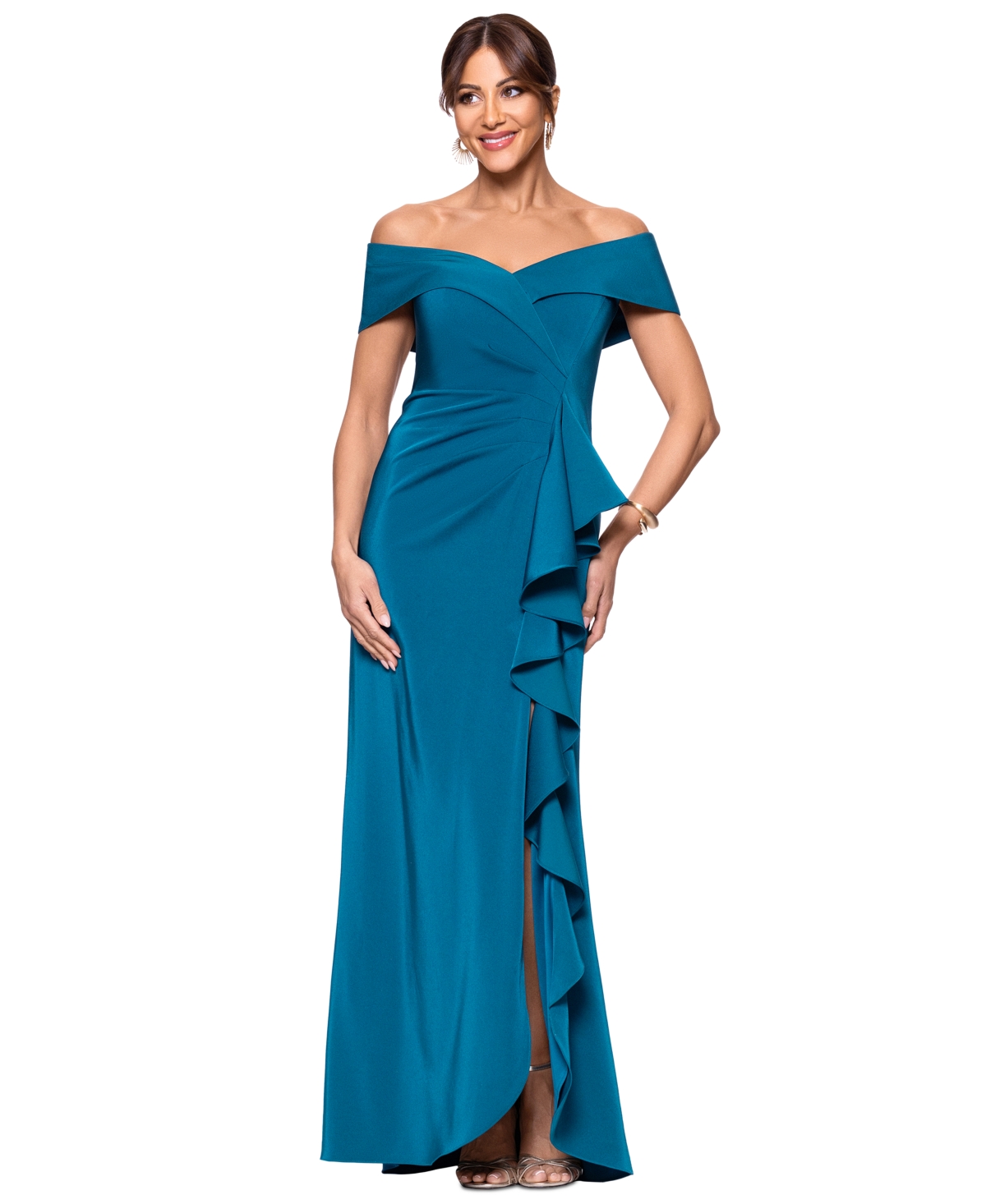 Women's Faile Satin Off-The-Shoulder Gown - Peacock