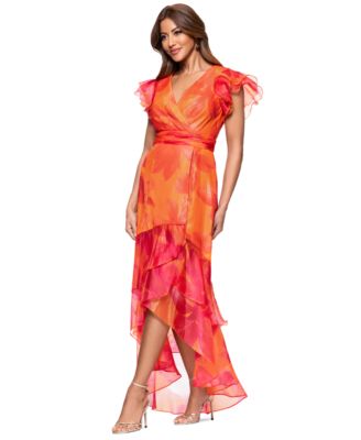 Women's Printed Flutter-Sleeve Ruffle-Trim Dress