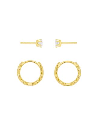 Cubic Zirconia Duo Stud and Leaf Hoop Earrings