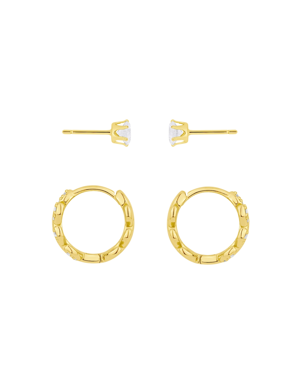 and Now This Cubic Zirconia Duo Stud Leaf Hoop Earrings