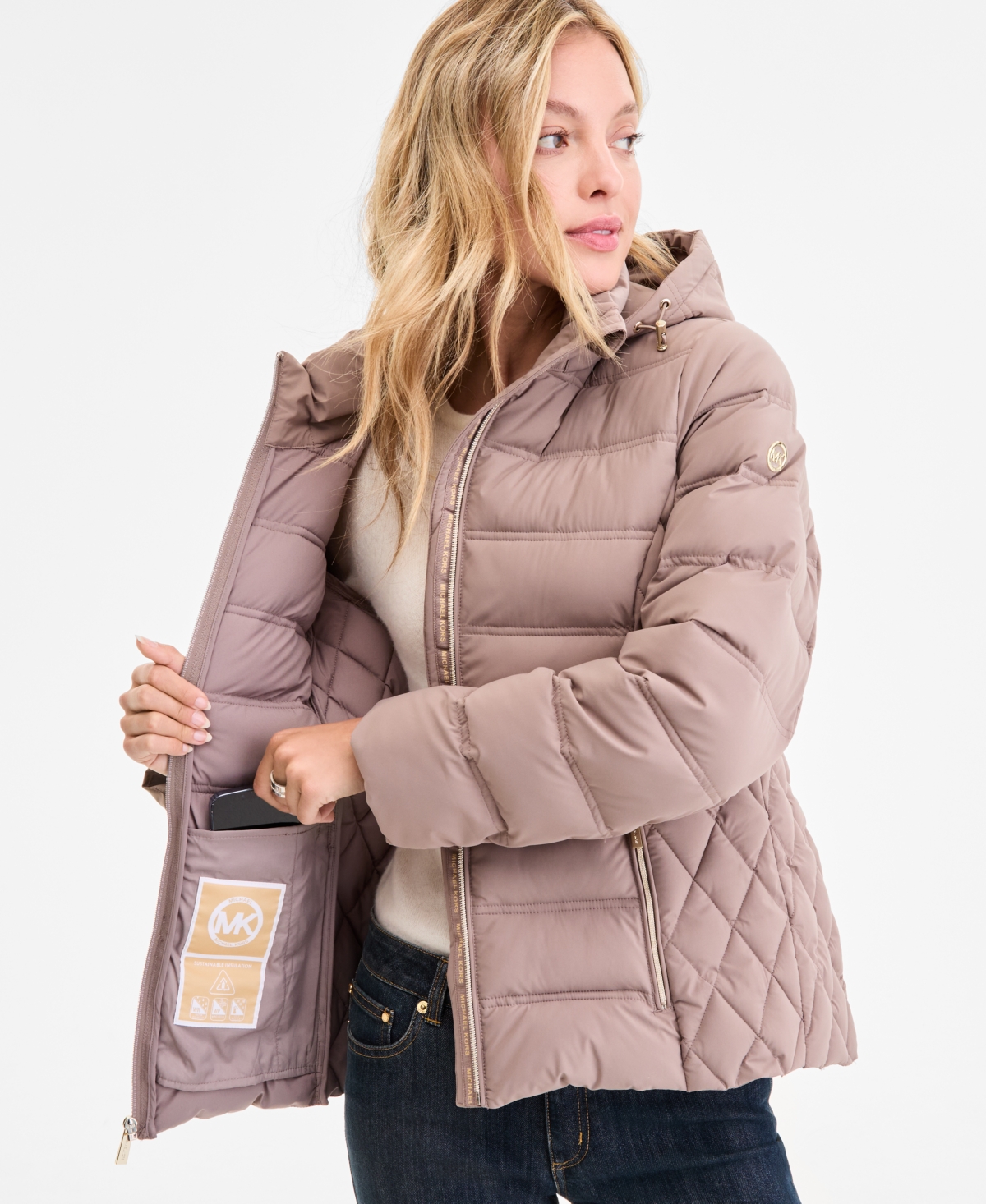 Michael Kors Michael  Plus Size Faux-fur-trim Hooded Puffer Coat In Pink