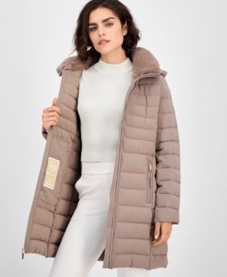 Women's Faux-Fur-Collar Hooded Packable Puffer Coat