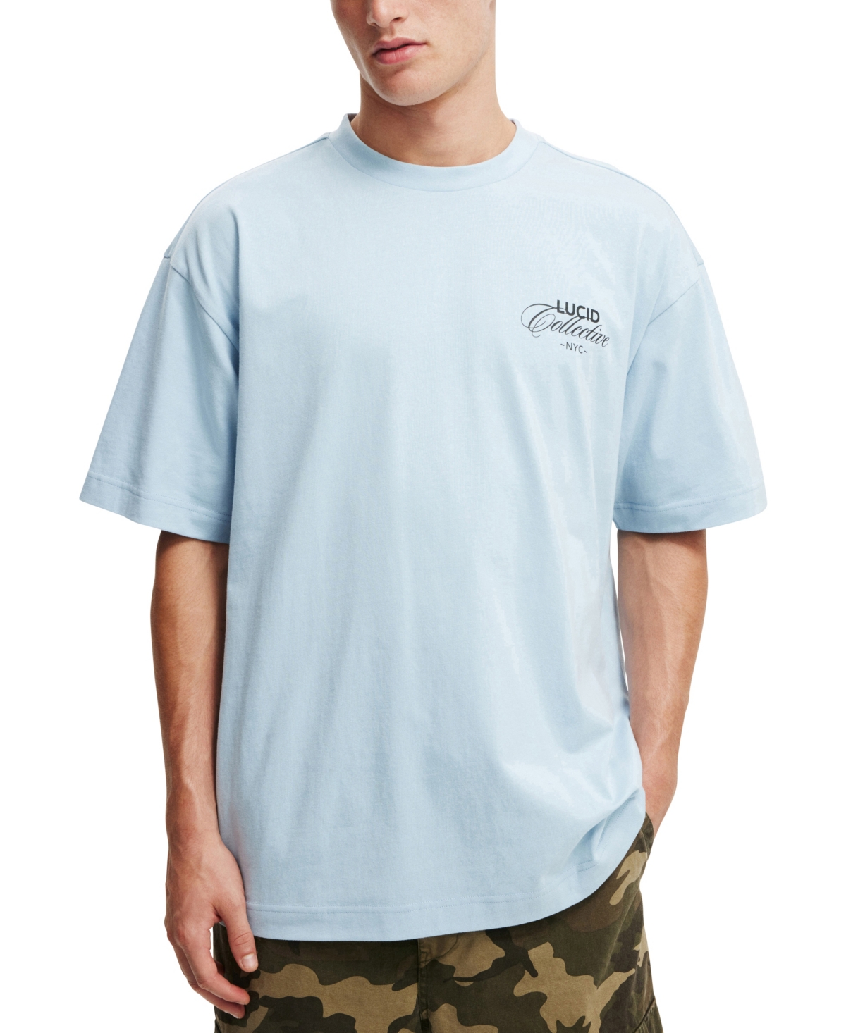 Shop Cotton On Men's Box Fit Text T-shirt In Pearl Blue,lucid Collective