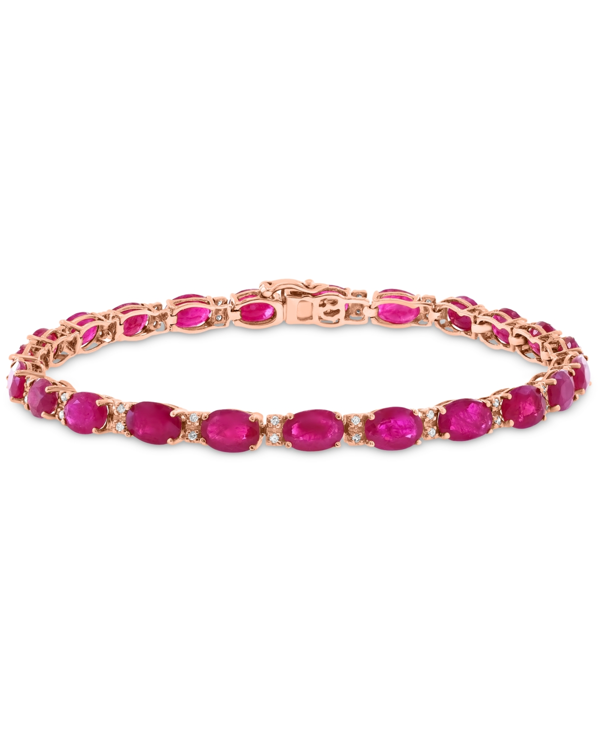 Effy Ruby (13-1/10 ct. t.w.) & Diamond (1/6 ct. t.w.) Oval Tennis Bracelet in 14k Rose Gold - Ruby