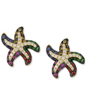 EFFY&reg; Multi-Sapphire (5/8 ct. t.w.), Green Garnet (1/6 ct. t.w.), & Diamond( 1/6 ct. t.w.) Starfish Stud Earrings in 14k Gold