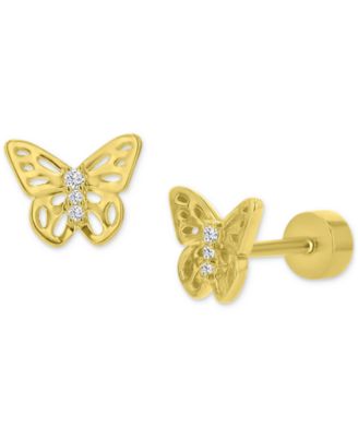 Pav&eacute; Butterfly Stud Earrings in 14k Gold over Sterling Silver