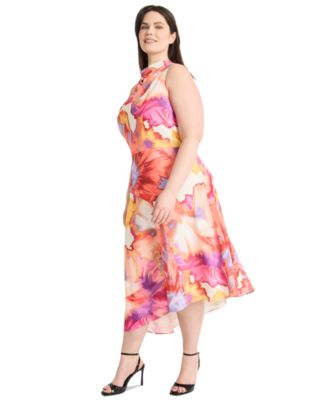 Plus Size Printed Asymmetric-Hem Midi Dress
