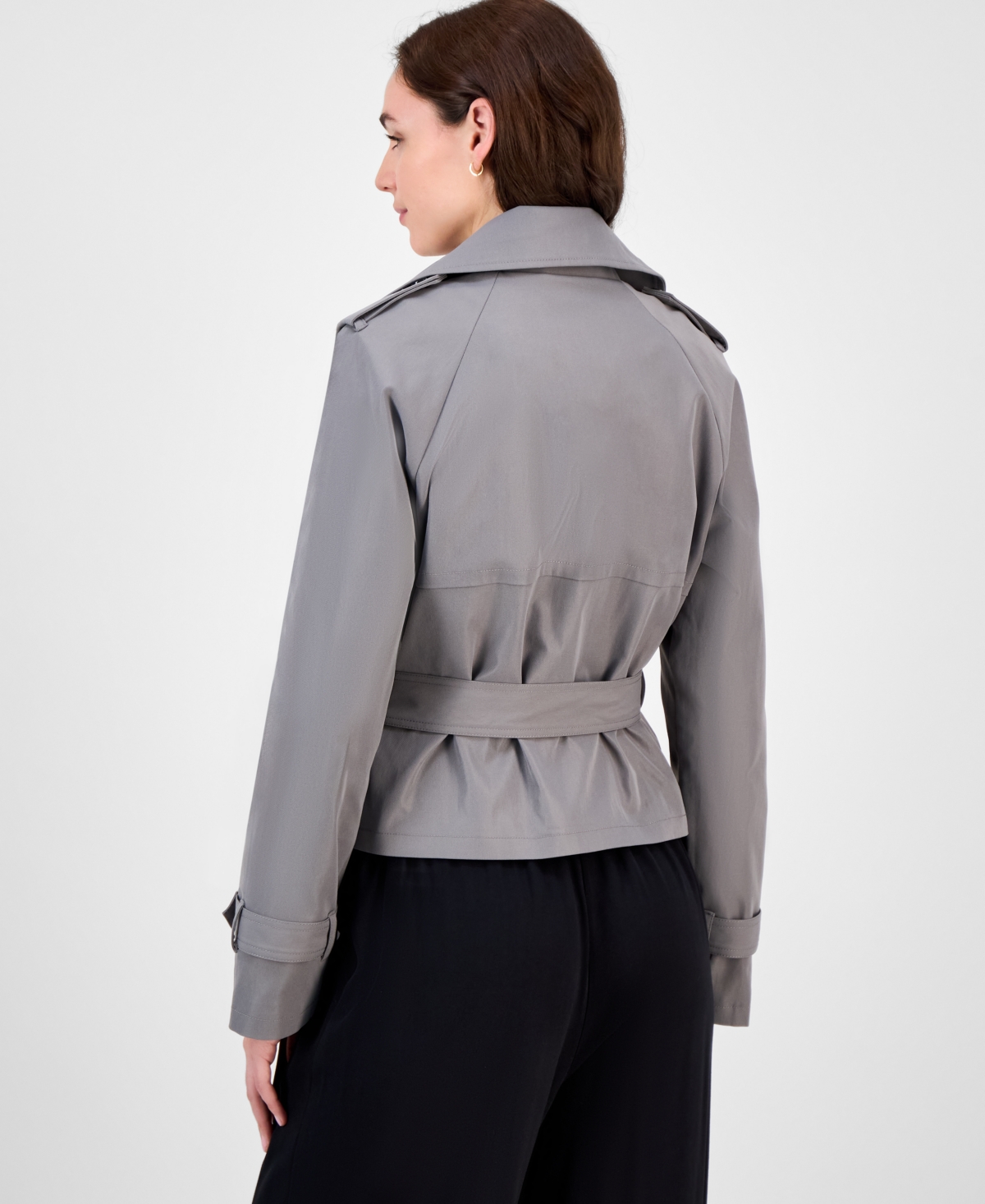 Maralyn & Me Juniors' Cropped Trench Coat, Exclusively At Macy's In Gray