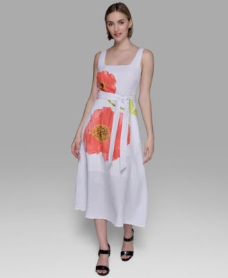 KARL LAGERFELD PARIS - Women's Floral-Print Linen-Blend A-Line Dress