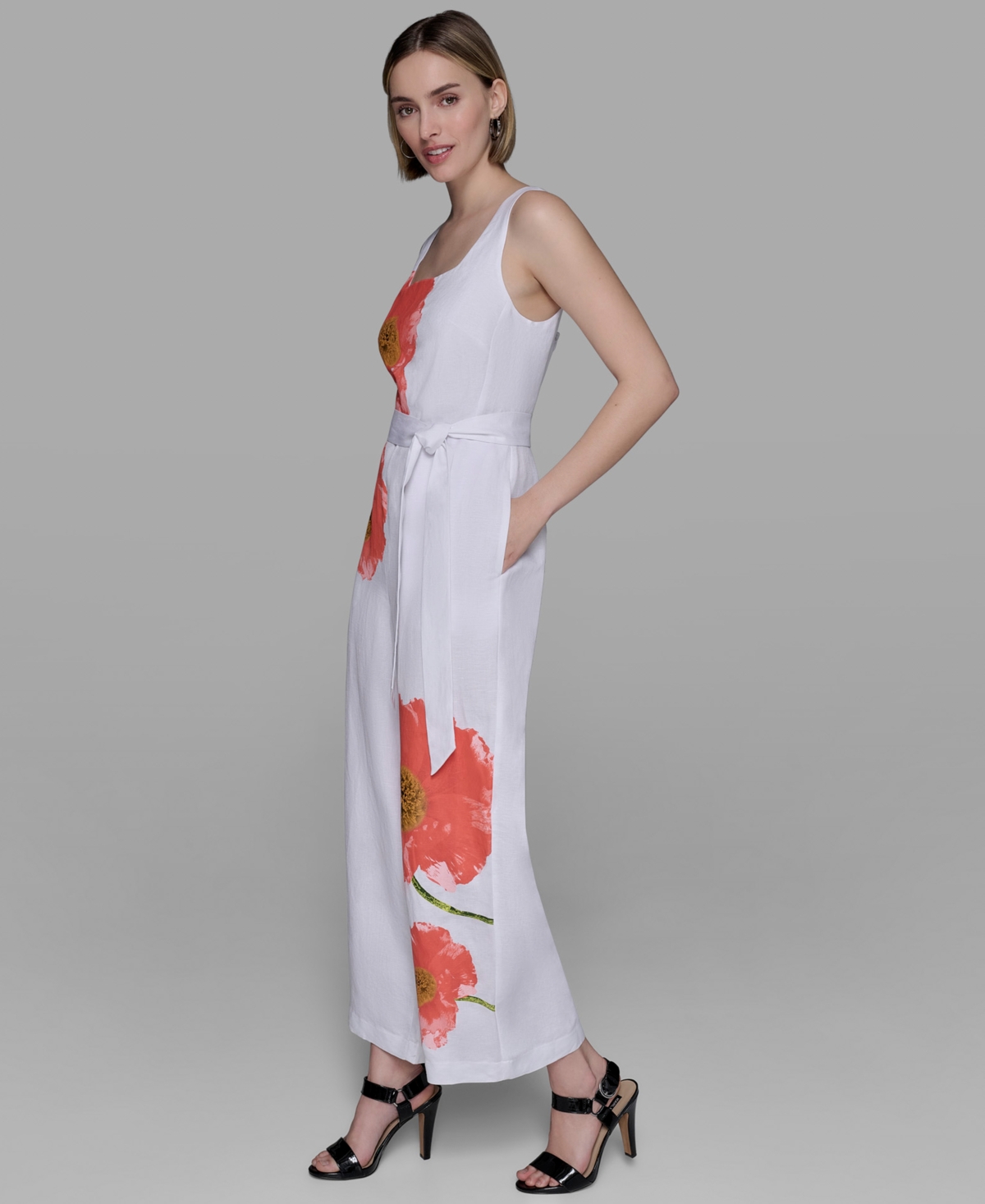 Karl Lagerfeld Women's Linen-blend Floral-print Jumpsuit