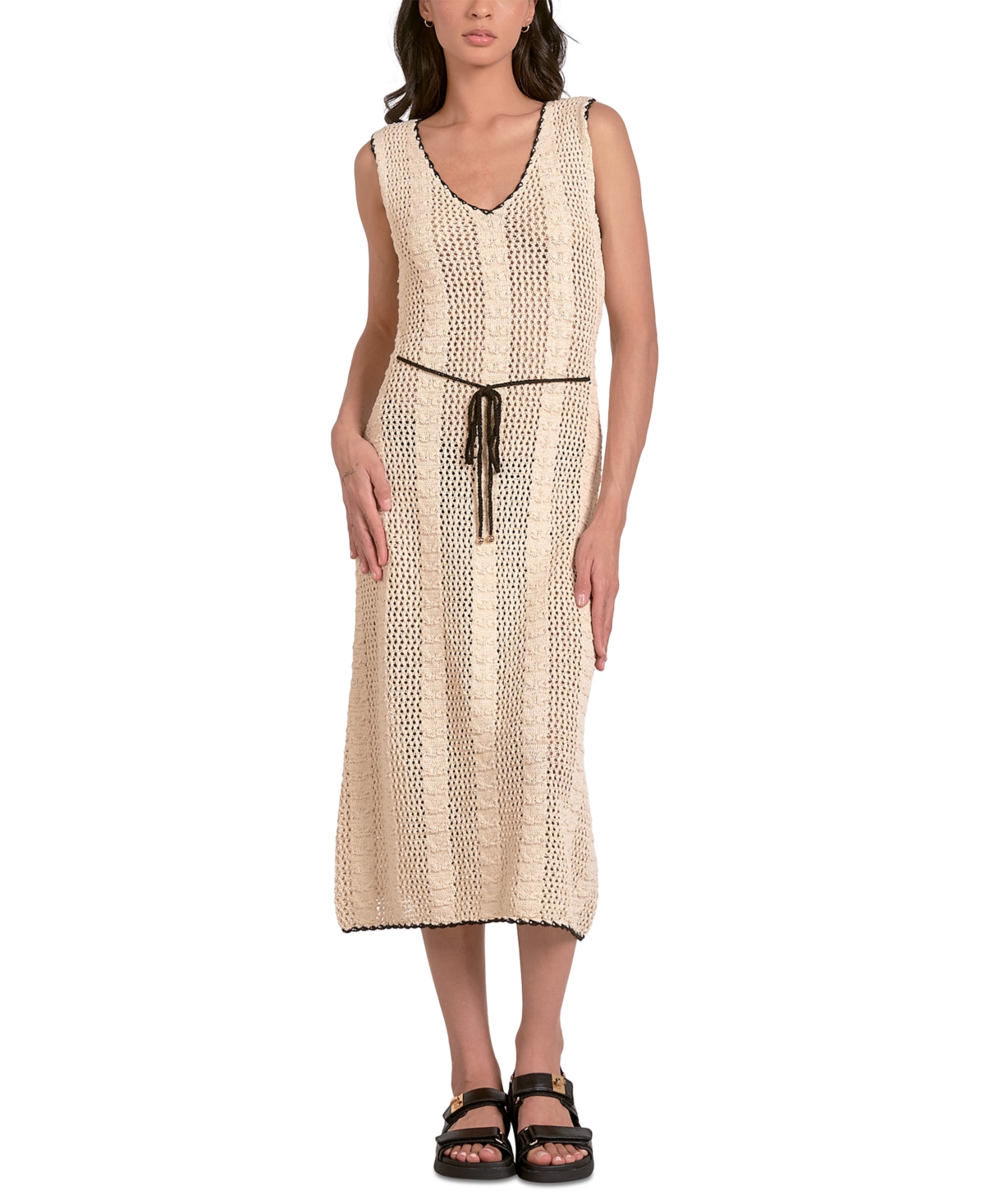 Shop Elan Women's Crochet Sleeveless Tassel-tie Midi Dress