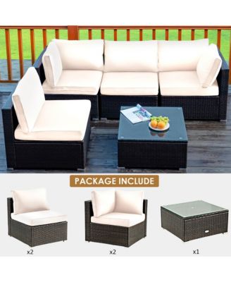 5PCS Patio Rattan Furniture Set Cushioned Sofa Chair Coffee Table