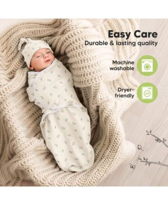 3-Pack Organic Baby Swaddle Sleep Sacks with Knot Hats, Newborn Baby Swaddles Wrap 0-3 Months, Ergonomic Wearable Blanket