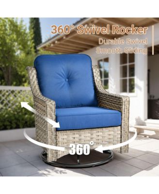 10 Piece Outdoor Rattan Patio Set with Swivel Rocker Chairs, Modular Sectional & Solar Coffee Table