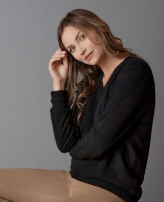 Women's Itch-Free Cashmere V-Neck Sweater with Soft Liner