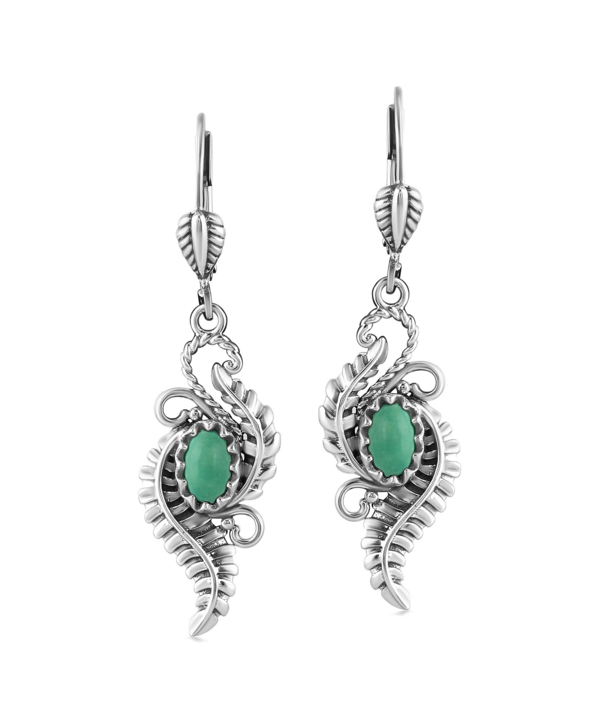 Sterling Silver Green Turquoise Vine and Leaf Dangle Earrings