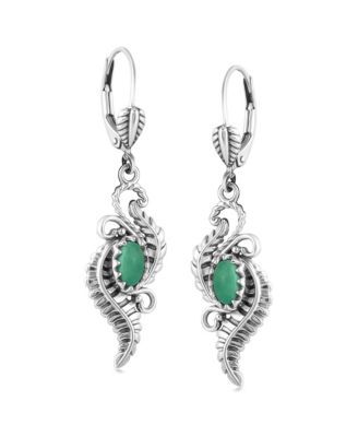 Sterling Silver Green Turquoise Vine and Leaf Dangle Earrings