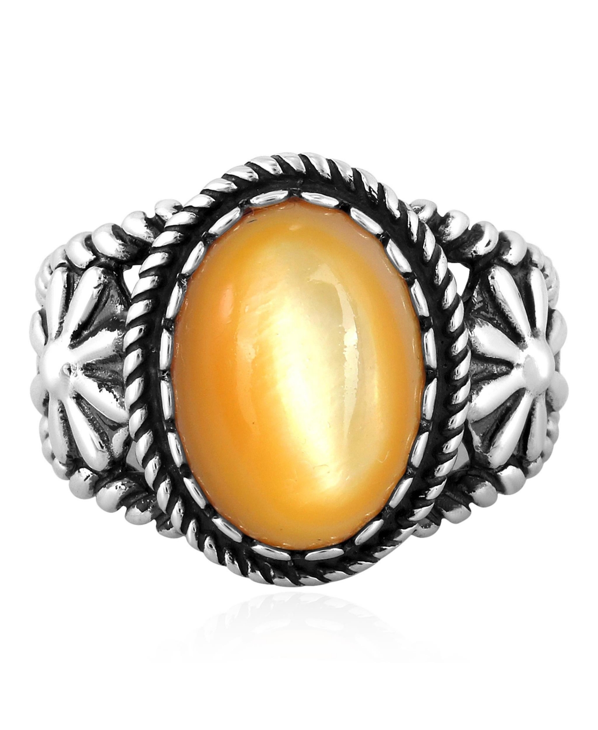 Sterling Silver Yellow Mother of Pearl Concha Flower Ring, Size 10
