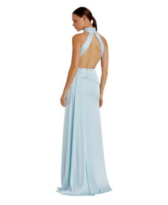 Women's Open Back High Neck Side Ruched Gown