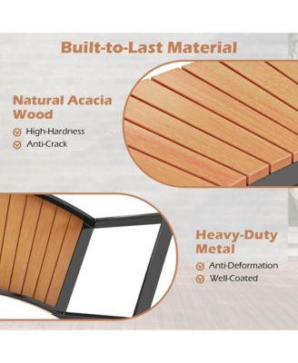 Backless 2-Person Patio Curved Bench with Slatted Seat & Metal Legs Oil Painted