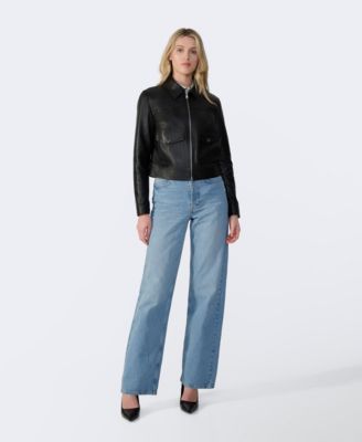 Women's Bomber Leather Jacket, Created for Macy's