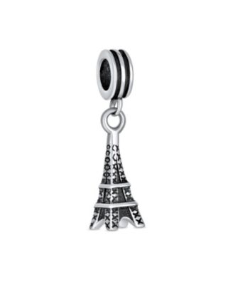 Set of 2 London Travel Suitcase Luggage & Paris Eiffel Tower Dangle Charm Bead Sterling Silver