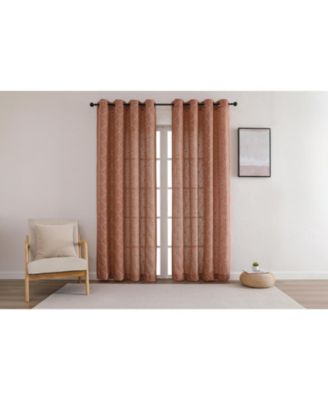 1 Piece Vienna Lux Embroidered Linen Blend Semi Sheer Grommet Window Curtain Panel - 84 in. Long