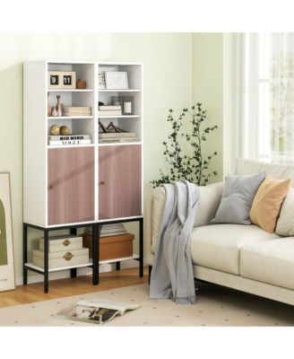 57" Bathroom Tall Cabinet with 1 Door and 4 Shelves Freestanding Floor Cabinet