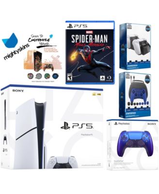 Playstation 5 Slim Disc Bundle with Spider-Man: Miles Morales, Extra White Controller, Pro Gamer Kit, Dual Charge Dock and MightySkins Decal Vouc