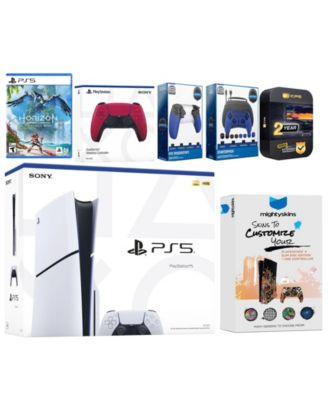 Playstation 5 Slim Disc with Horizon Forbidden West, Extra Starlight Blue Controller, Gamer Kit, Trigger Kit and MightySkins Decal Voucher + 2 Ye