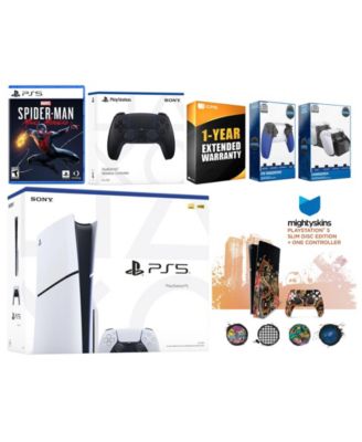 Playstation 5 Slim Disc with Spider-Man: Miles Morales, Extra Chroma Teal Controller, Trigger Stop Kit, Charge Dock and MightySkins Decal Voucher + 1 Year CPS Extended Warranty