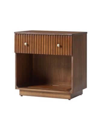 Kaybri 23.5''W Modern Fully Assembled Fluted Solid Wood End Table with Hidden Compartment and Charging Staion